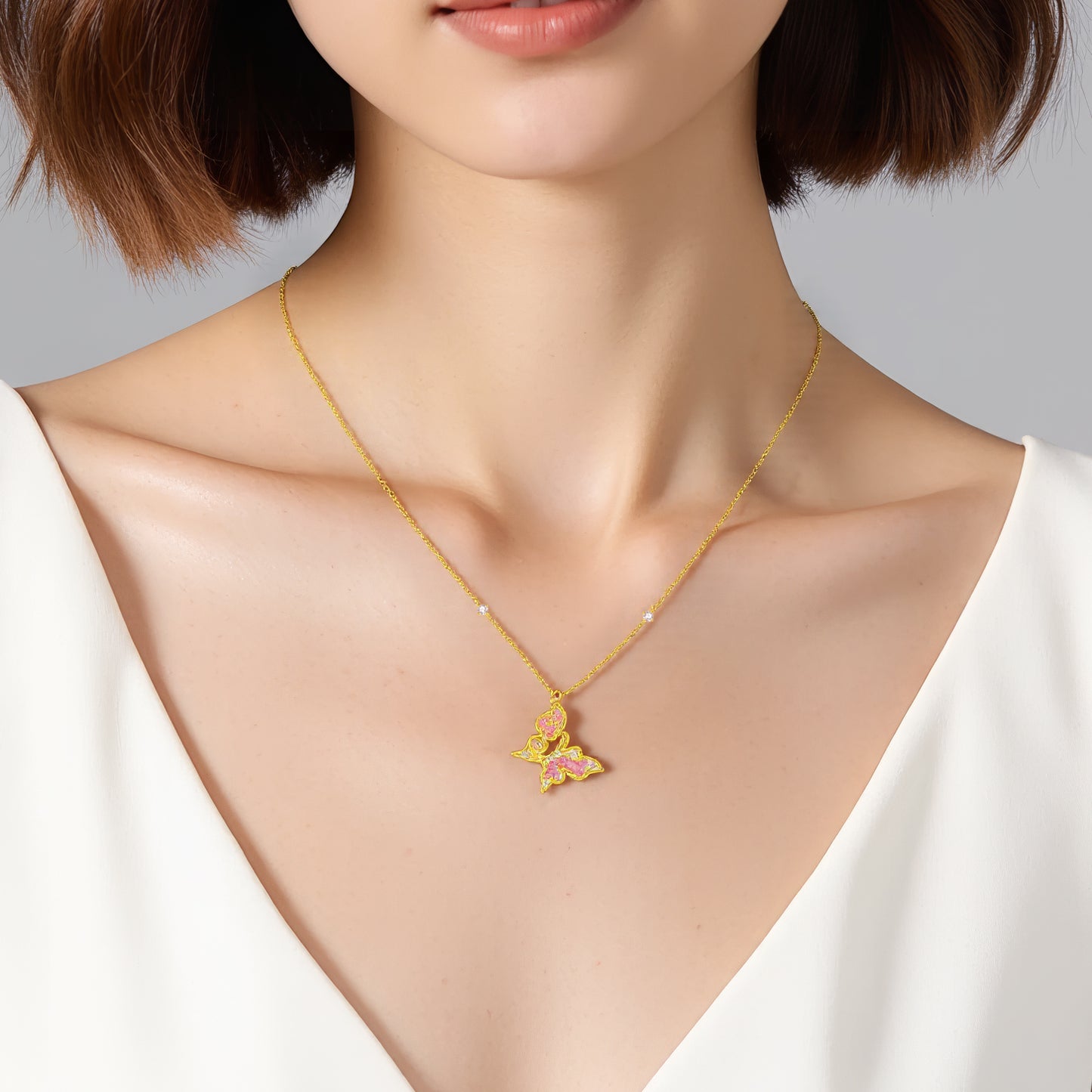 S925 Silver Luminous Enamel Rose Butterfly Necklace