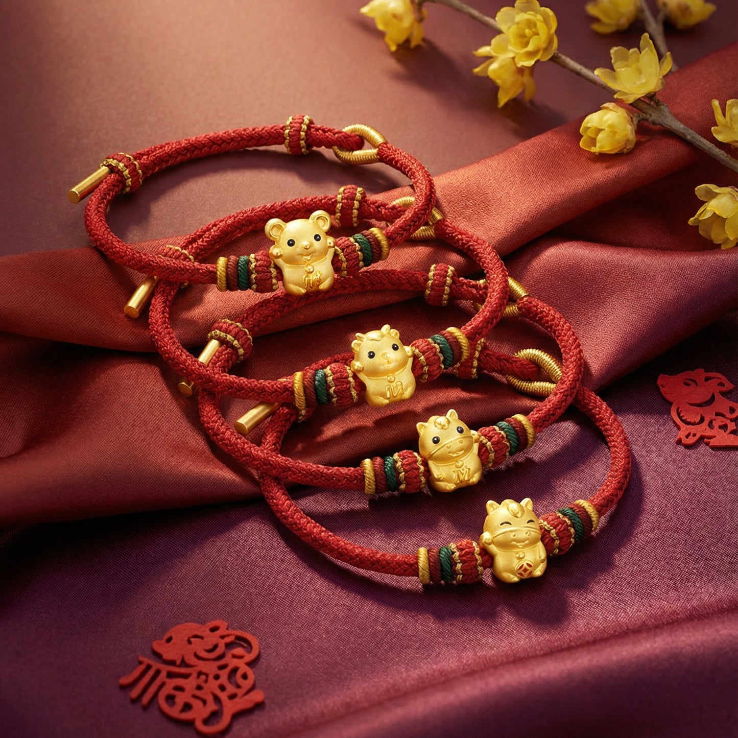 24K Gold Enamel Double-Sided Chinese Zodiac Charm