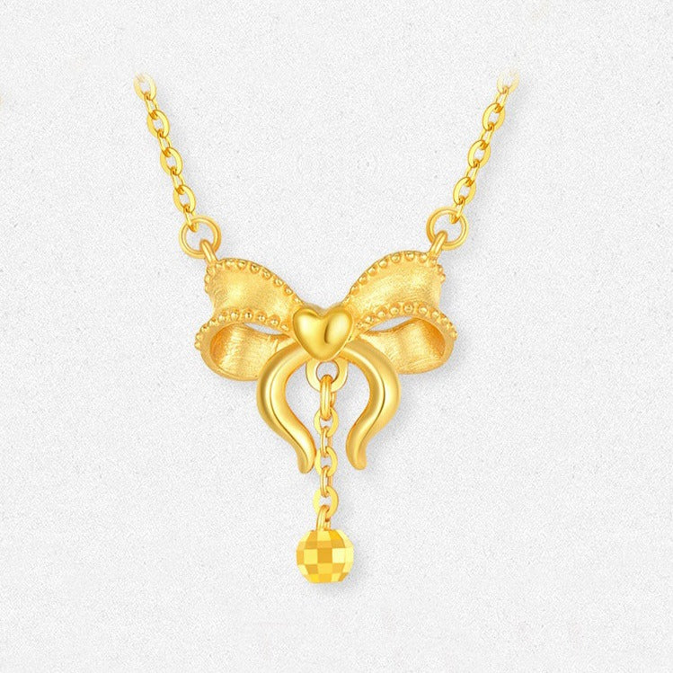 18K Gold Ribbon Bow Knot Necklace