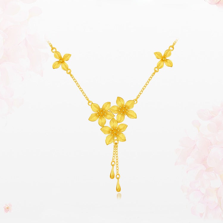 Happy Flower Wedding Series 24K Gold Cute Nicotiana Alata Flower Necklace