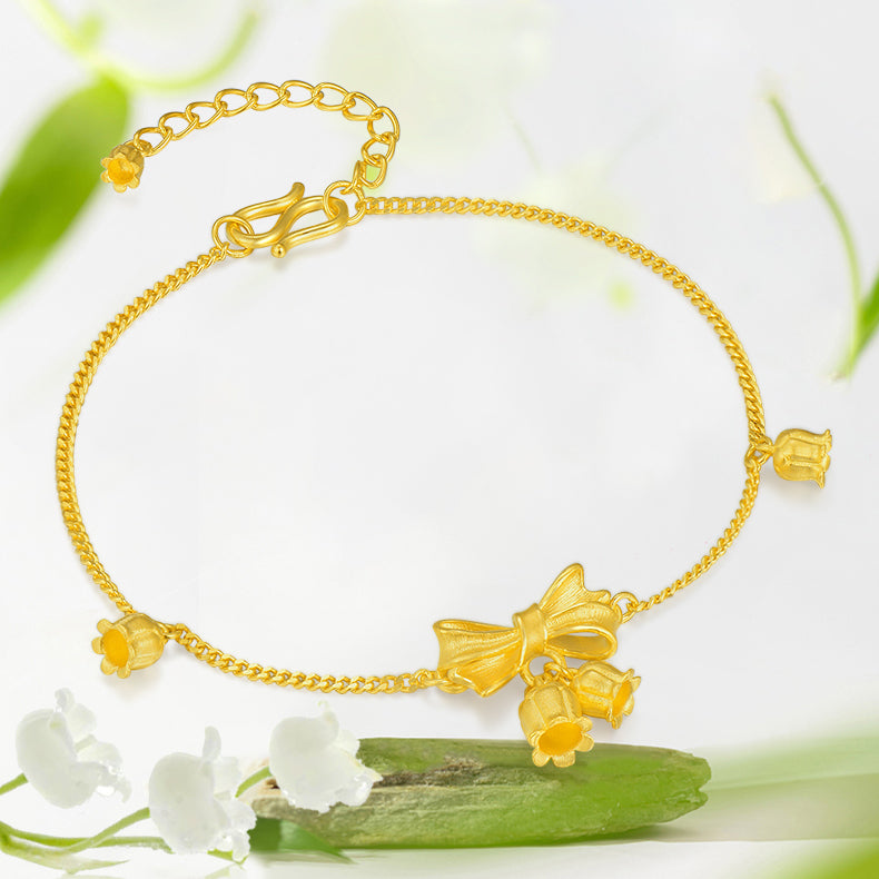 Happy Flower Wedding Series 24K Gold Bow Knot Lily of the Valley Flower Bracelet