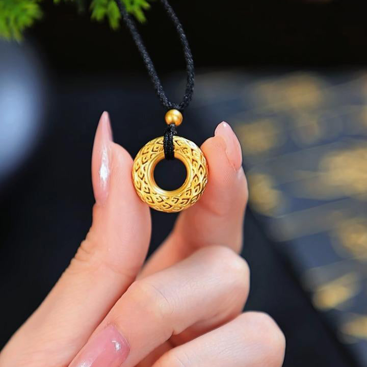 24K Gold Hollow Ping An Buckle Pendant Necklace