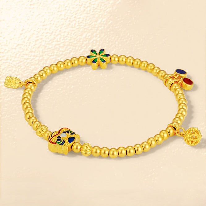 Extraordinary Chinese Fashion Series 24K Gold Enamel Lucky Lion Dance Beaded Bracelet