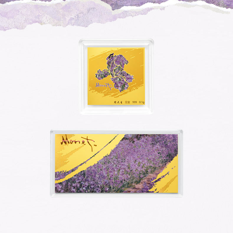 Monet Garden Series 24K Gold Enamel Famous Painting Iris Gold Bar Flake