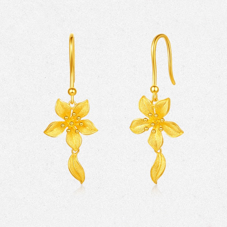 Happy Flower Wedding Series 24K Gold Elegant Nicotiana Alata Flower Earrings