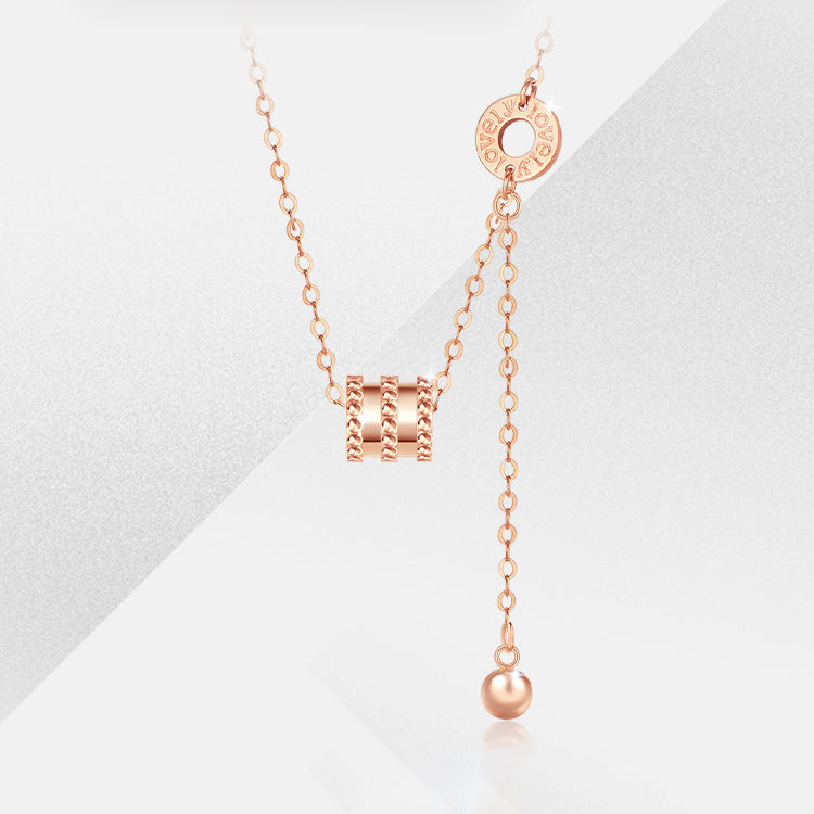 Au750 18K Gold Rose Gold Barrel and Bead Y Shape O-chain Necklace