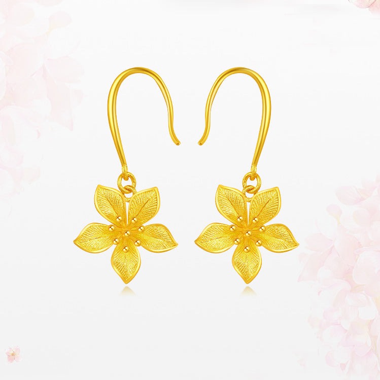 Happy Flower Wedding Series 24K Gold Cute Nicotiana Alata Flower Earrings