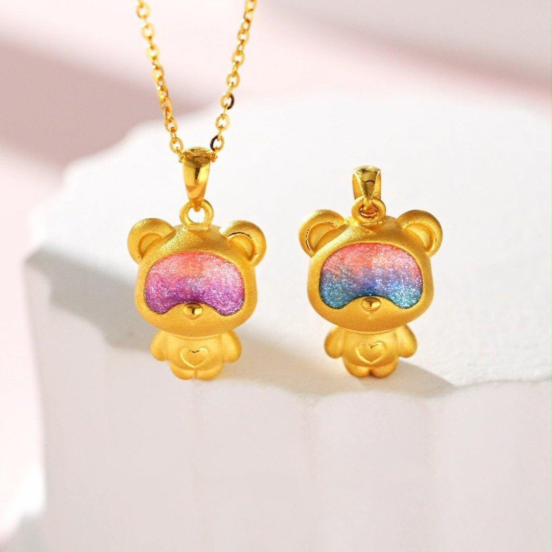 First Series 24K Gold Secret Words Luminous Enamel Sweet Bear Pendant