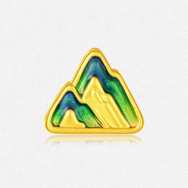 A Grand Panorama of Rivers and Mountains Series 24K Gold Enamel Mountain Shape Couple Charm Set