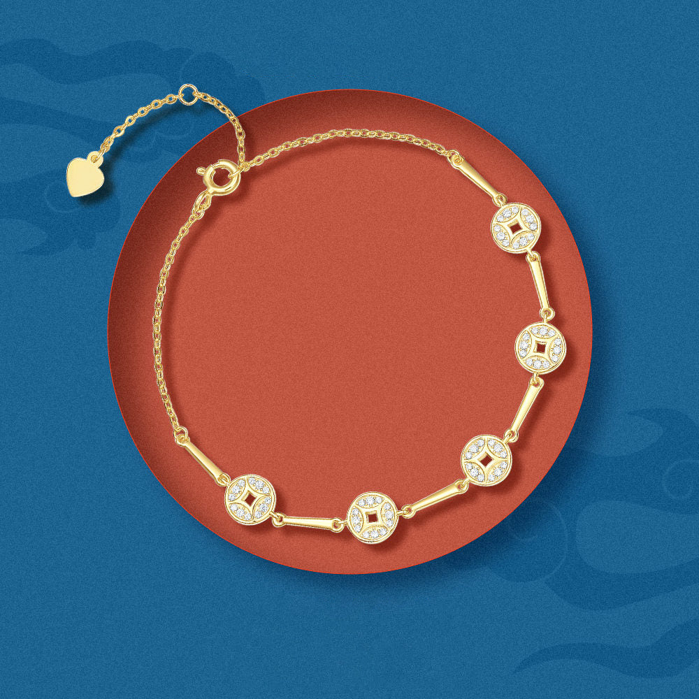 Gold Plated Silver Wealth Luck Golden Coins Bracelet