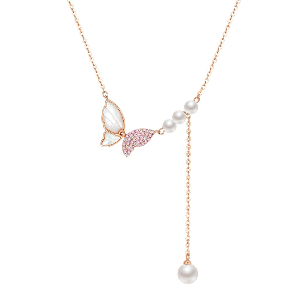 925 Silver Pearl Butterfly Necklace