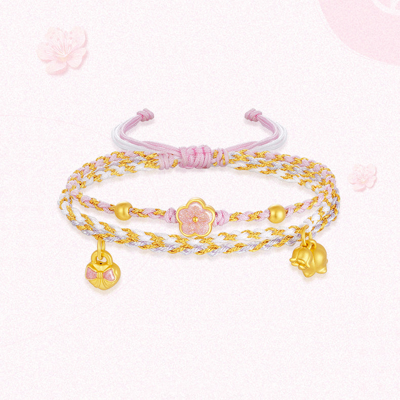 24K Gold Love Knot Peach Blossom Braided Bracelet