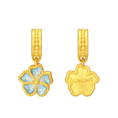 Blazing Blue Almond Flower Series 24K Gold Art Charm Set