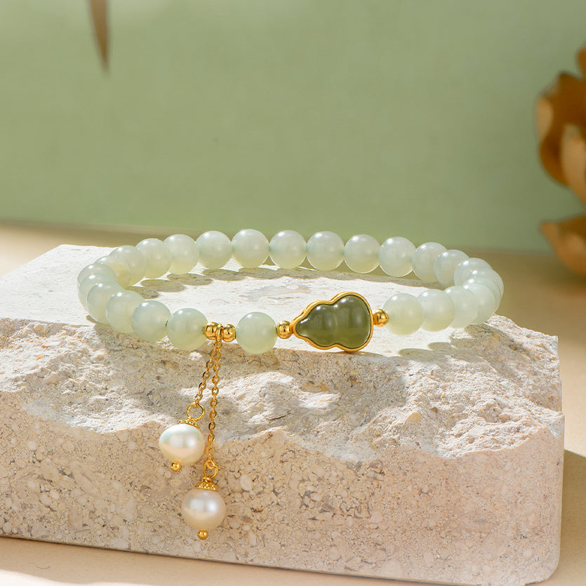 [Pre-sale] S925 Silver Hetian Jade Gourd Beaded Bracelet