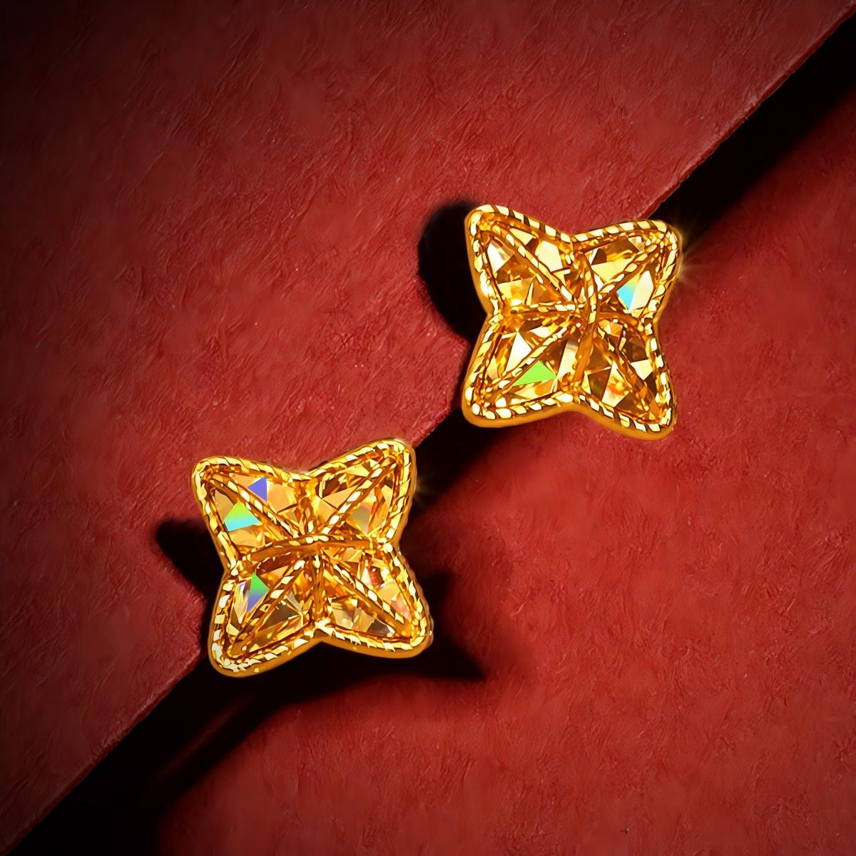 [Pre-sale] Dazzling Gold Series 24K Gold Four-Leaf Clover Earrings