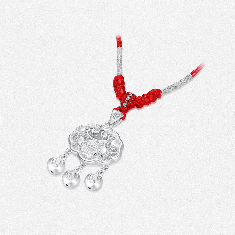 Silver Auspicious Newborn Baby Child Ruyi Lock Necklace