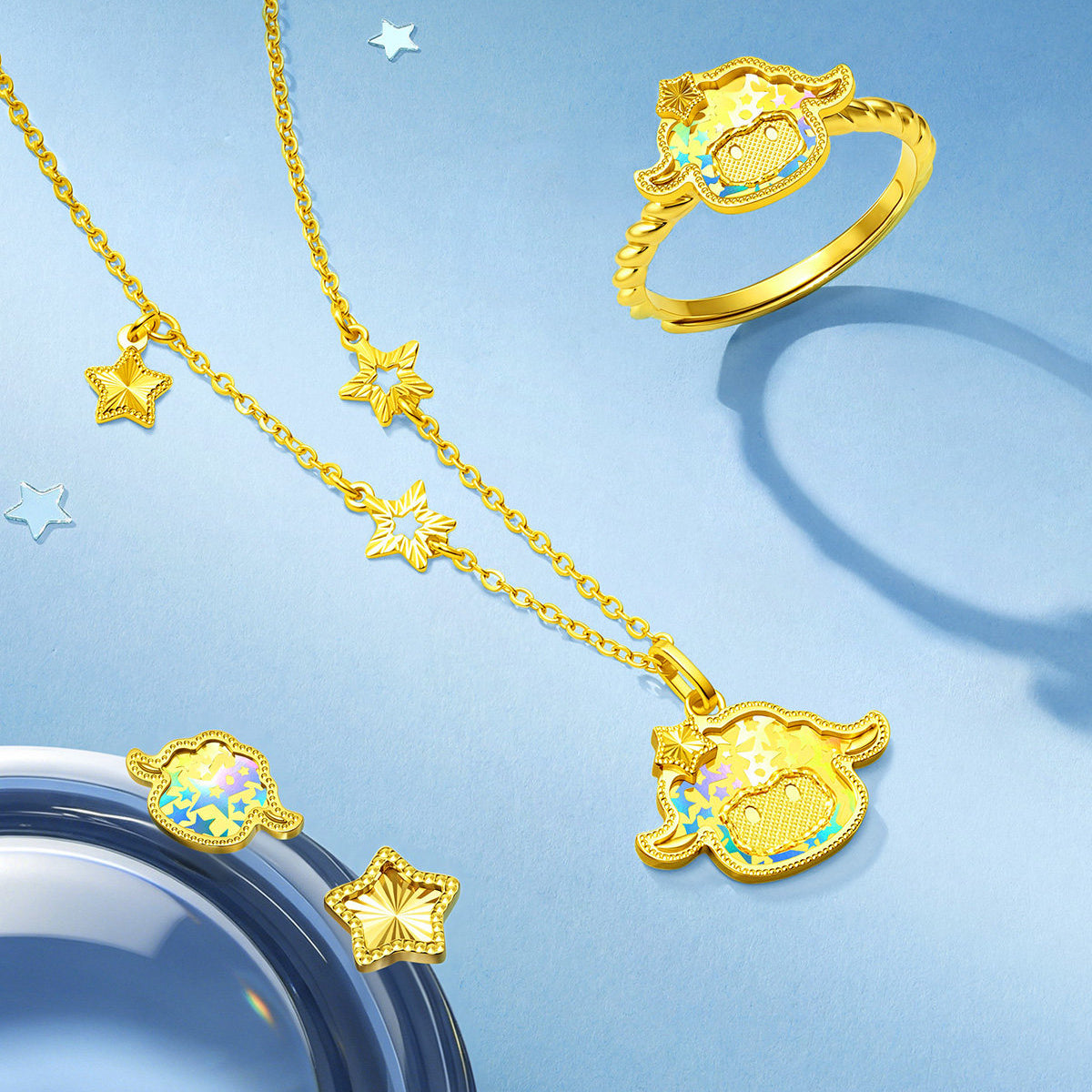 Baudelaire Sheep & Friends Co-branded Series 24K Gold Sparkling Sheep Necklace