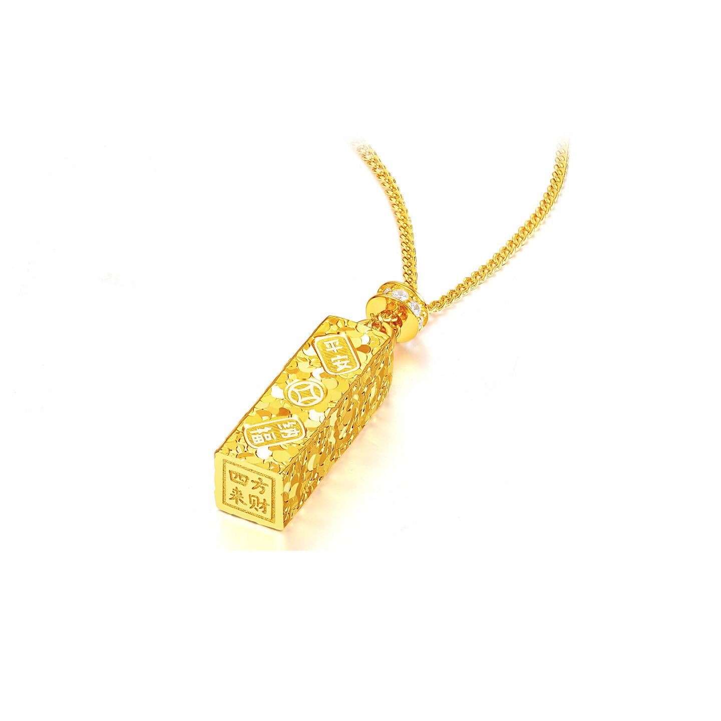 Gold Plated Silver Zircon Good Fortune Bar Necklace