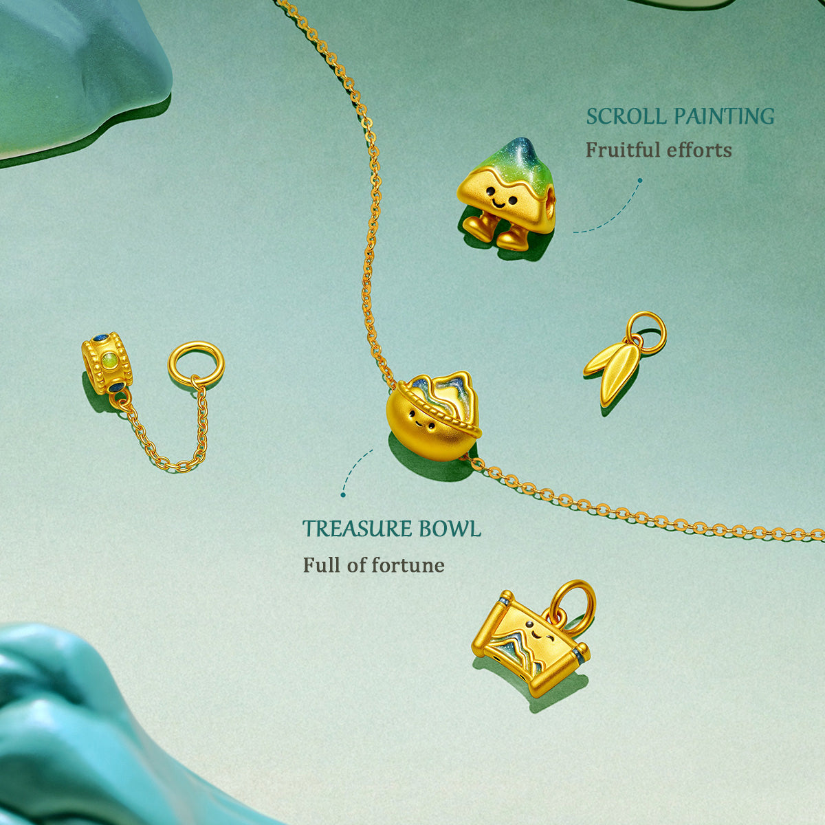 A Grand Panorama of Rivers and Mountains Series 24K Gold Landscape  Charm