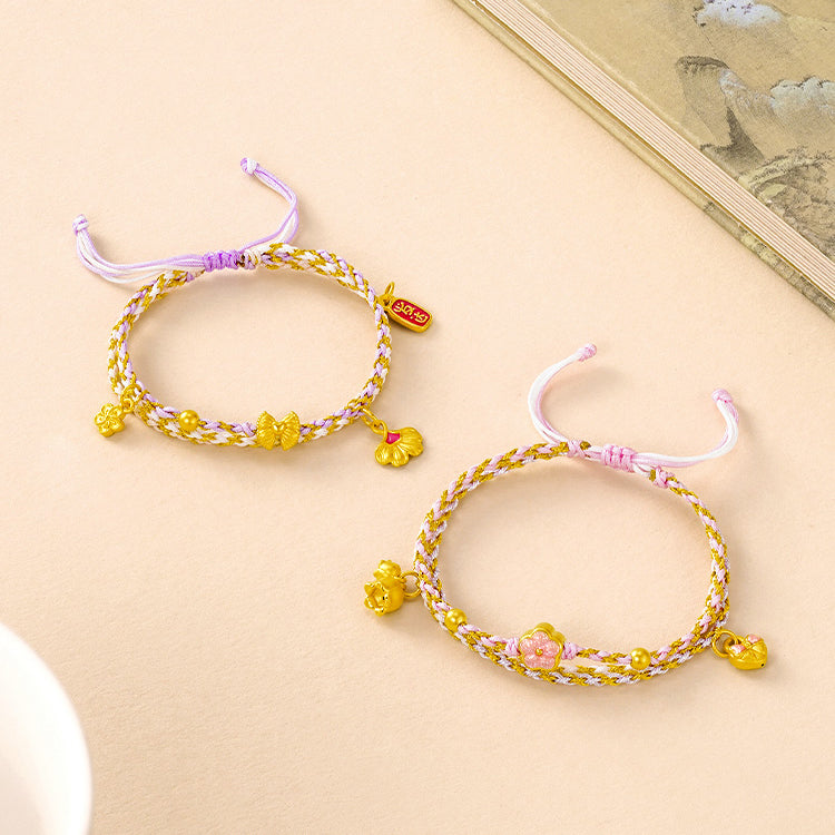 24K Gold Love Knot Peach Blossom Braided Bracelet