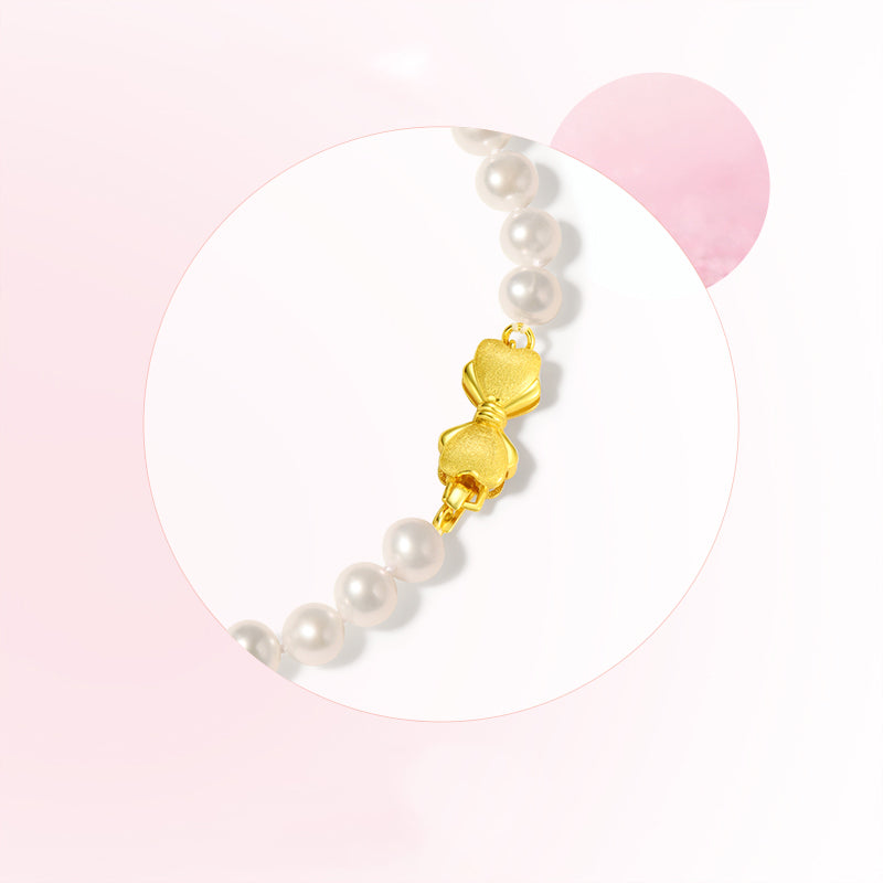 S925 Silver Gold Plated Bow Pearl Necklace