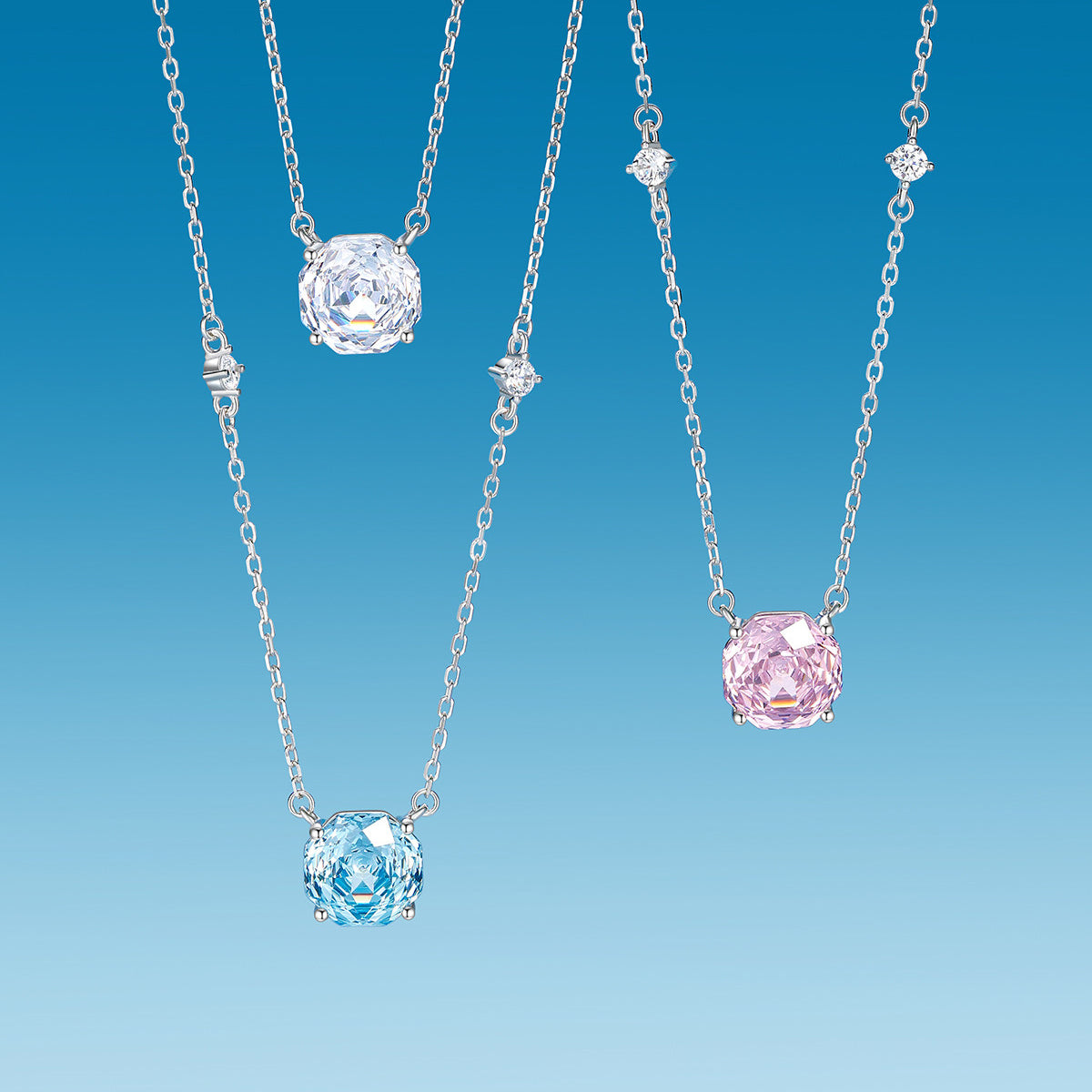 【𝐋𝐢𝐦𝐢𝐭𝐞𝐝-𝐭𝐢𝐦𝐞 𝐝𝐢𝐬𝐜𝐨𝐮𝐧𝐭】Silver Zircon Colored Rose Solitaire Bezel Jewelry Set - Bracelet & Necklace