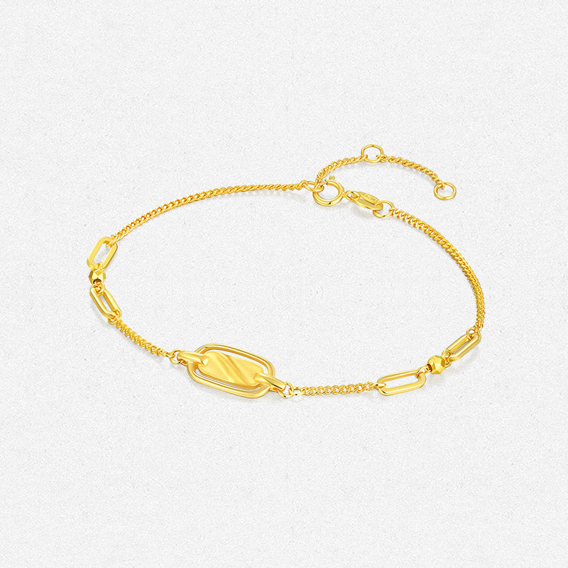 18K Gold Oval Tag Curb Chain Bracelet