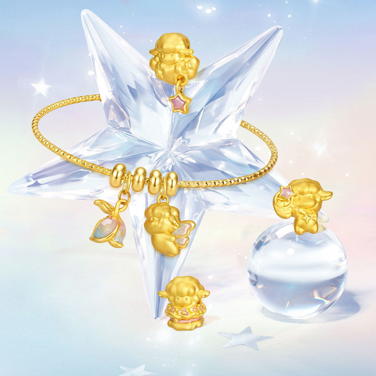 Baudelaire Sheep & Friends Co-branded Series 24K Gold Enamel Fairy-Tale Sheep Charm Set