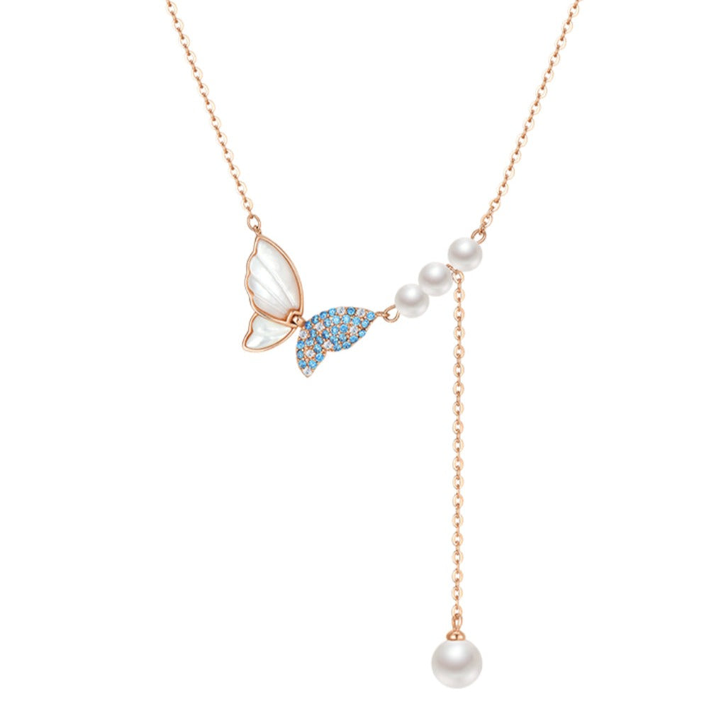 925 Silver Pearl Butterfly Necklace