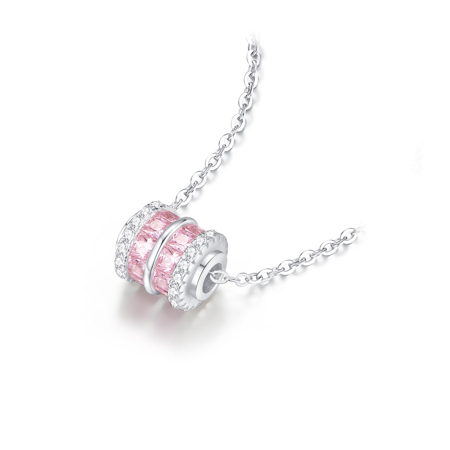 Silver Zircon Pink Small Waist Barrel Necklace