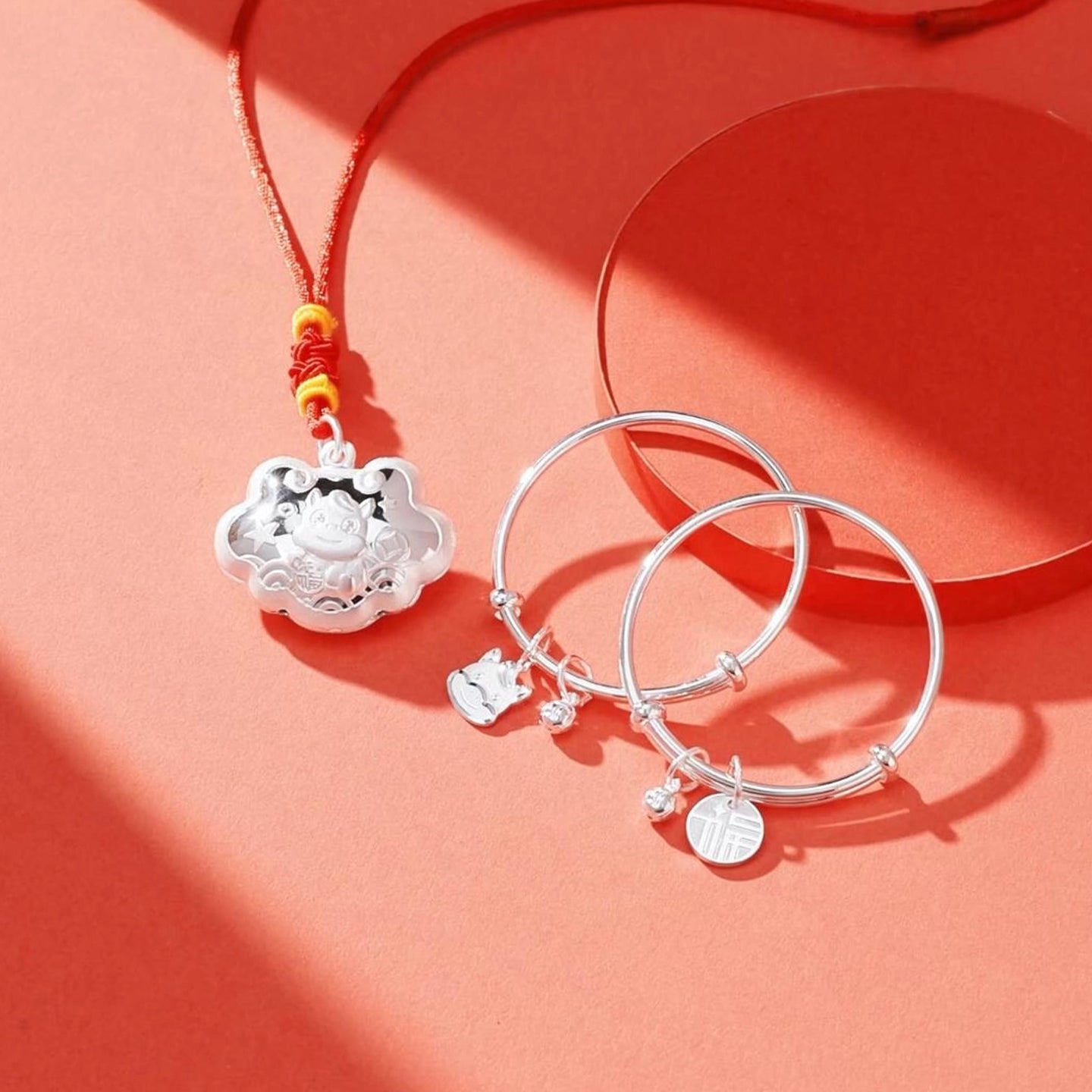 S990 Silver Zodiac Horse Baby Child Jewelry Set - Bracelet Necklace