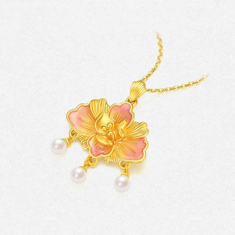 Twelve Gods of Flowers Series 24K Gold Pearl Peony Flower Lock Necklace Pendant