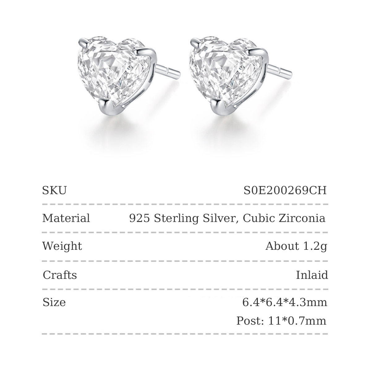 Silver Zircon Heart Jewelry Set - Necklace Earrings