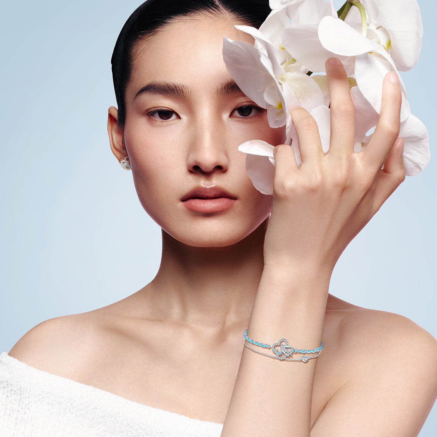 [Pre-sale] Silver Zircon Swallow Clover Double-layer Bracelet