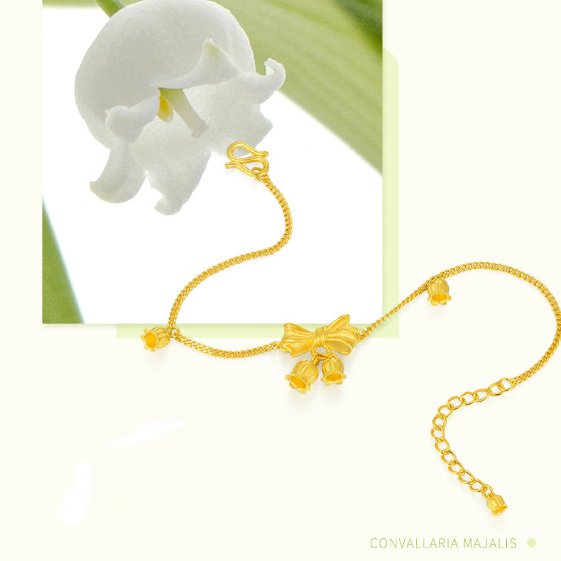 Happy Flower Wedding Series 24K Gold Bow Knot Lily of the Valley Flower Bracelet