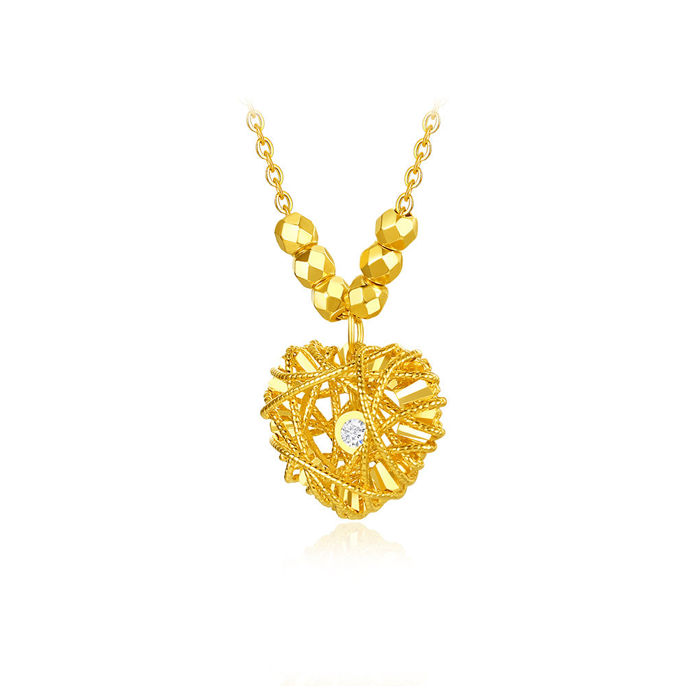 S925 Silver Hollow Brushed Heart Necklace