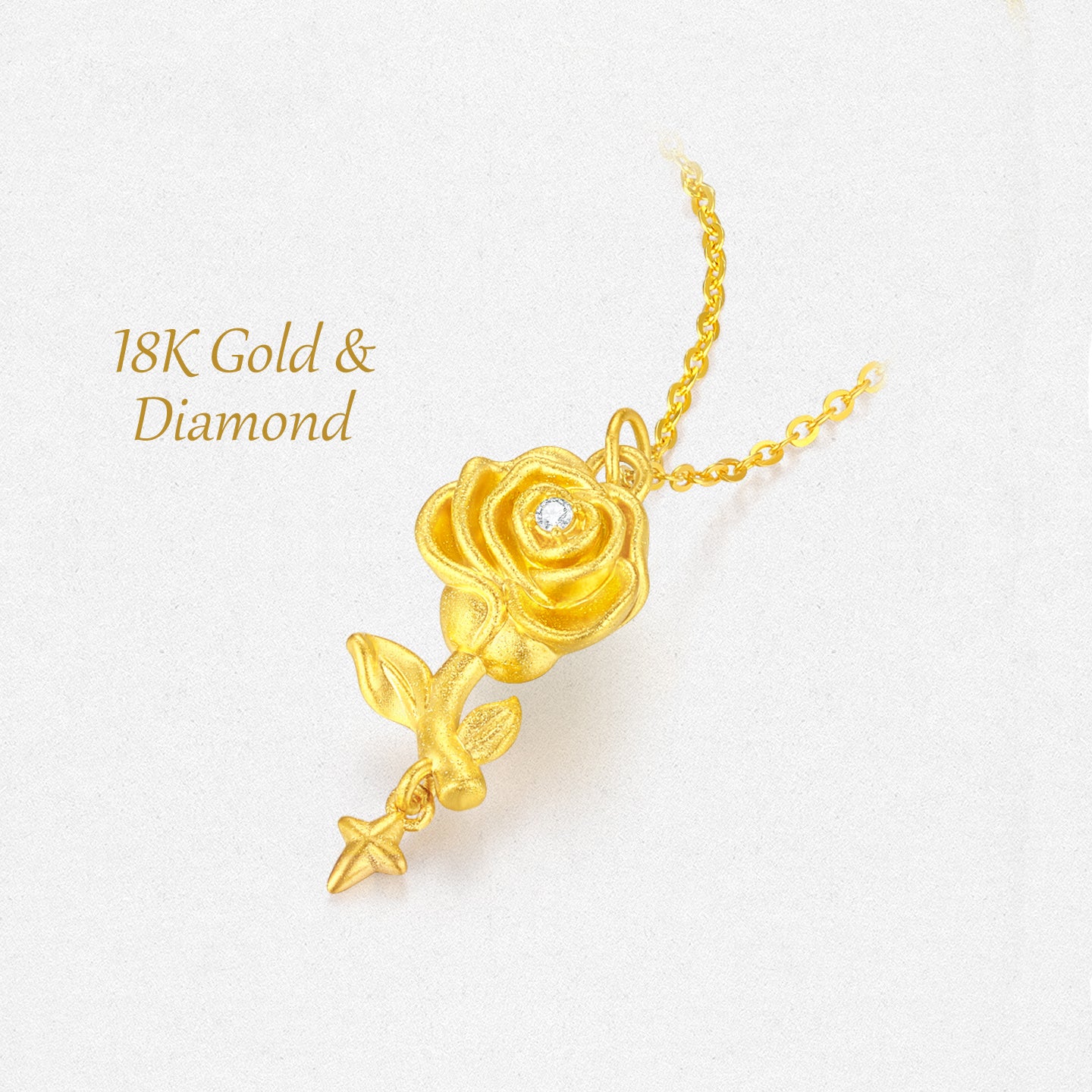 Monet Garden Series 18K Gold Diamond Star Rose Pendant