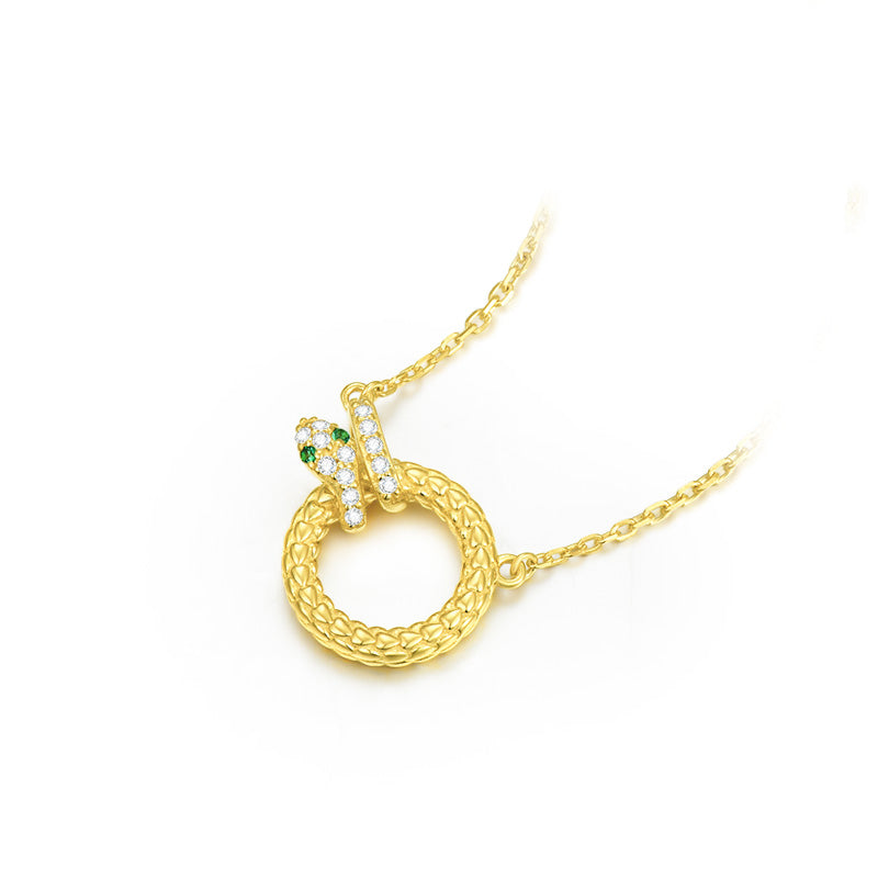 S925 Silver Zircon Snake Round Necklace