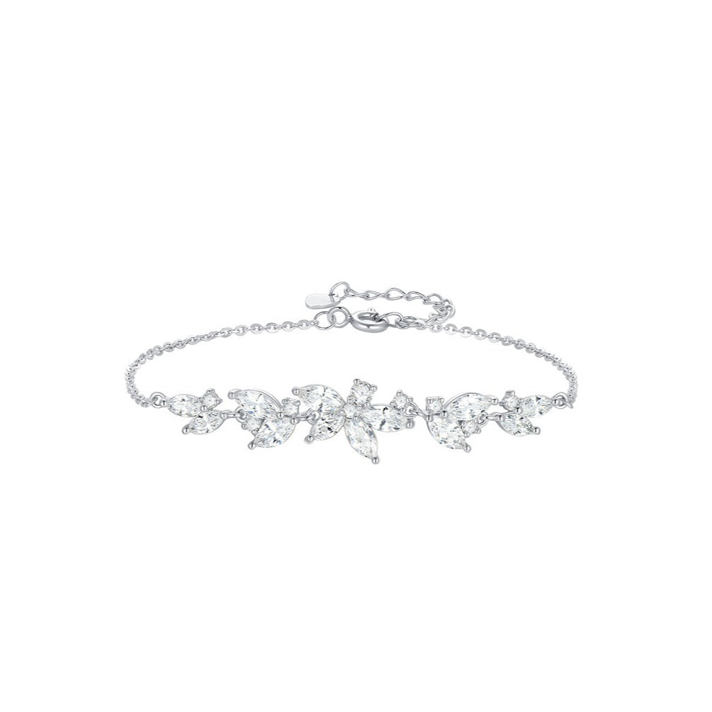 925 Silver Wisteria Flower Necklace Bracelet Jewelry Set