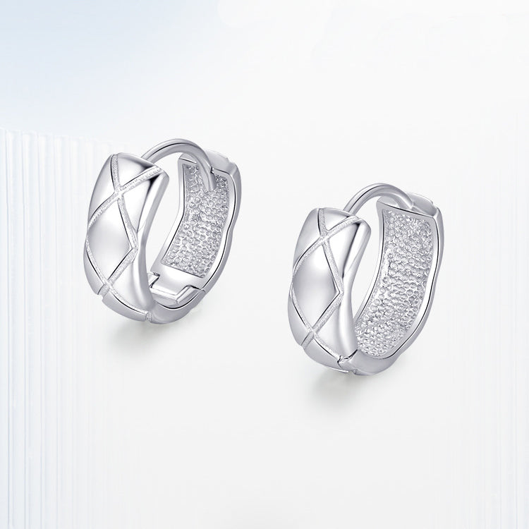 Pt950 Platinum Diamond Pattern Lozenge Huggie Earrings