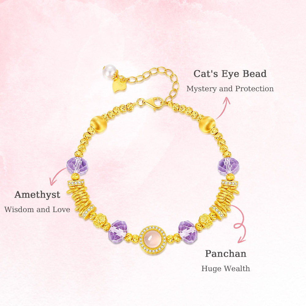 Gold Plated Silver Crystal Purple Cosmic Bracelet