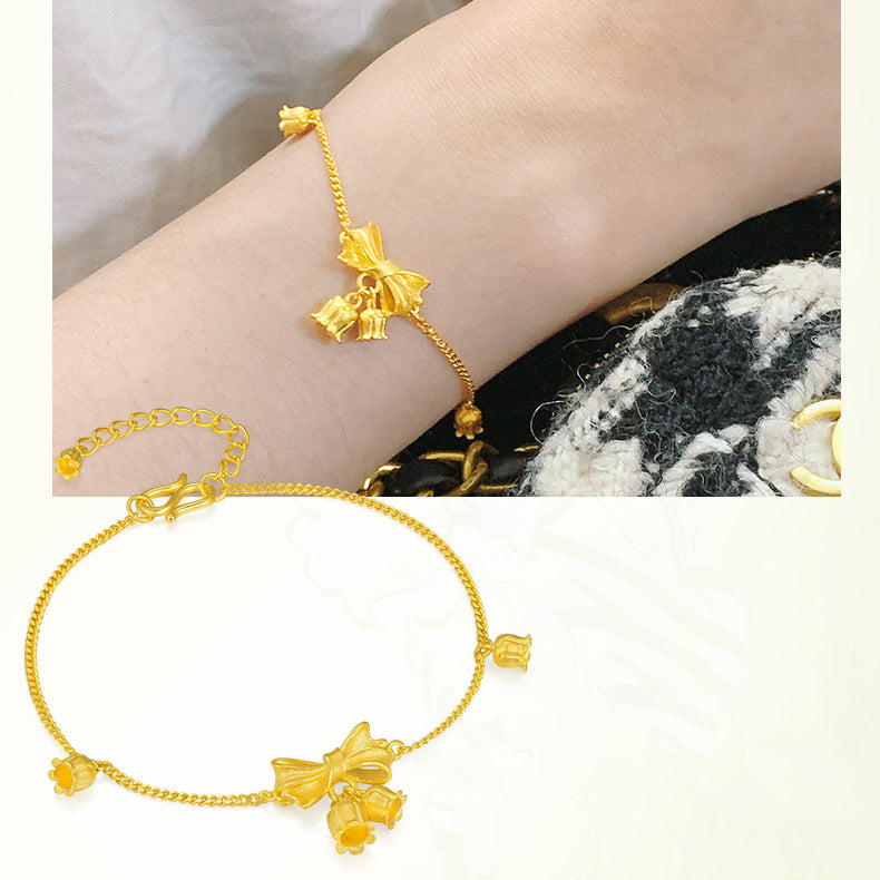 Happy Flower Wedding Series 24K Gold Bow Knot Lily of the Valley Flower Bracelet