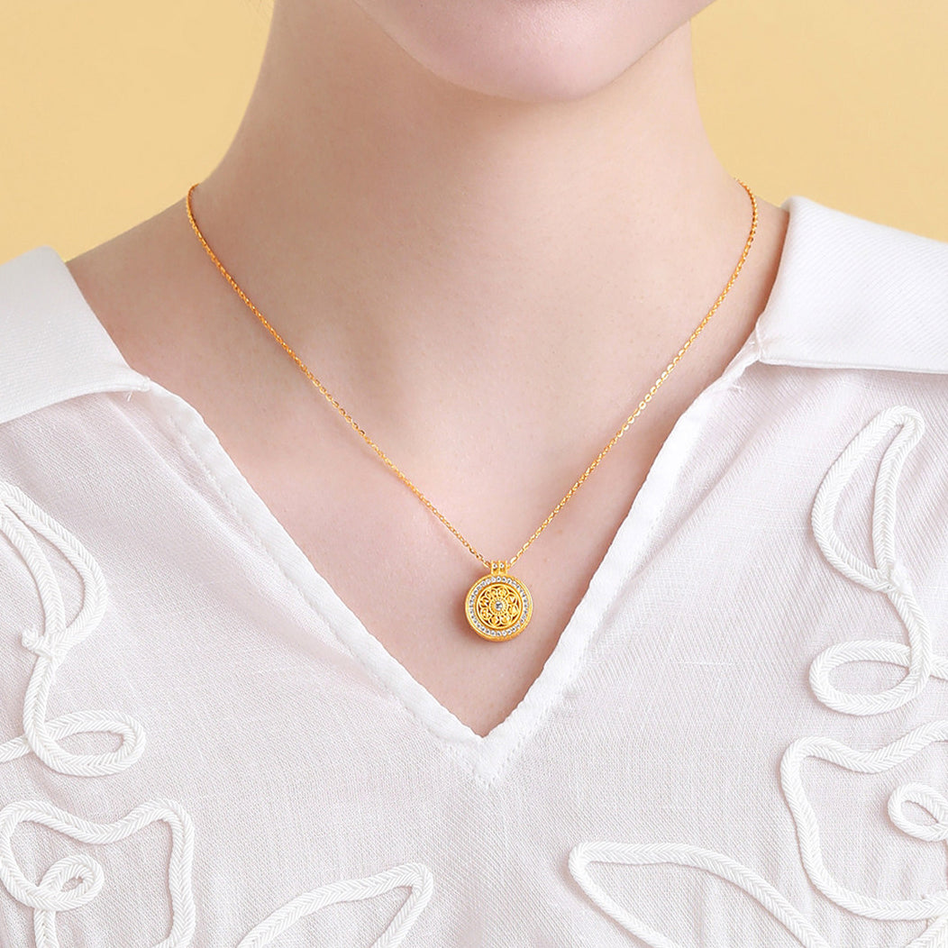Gold Plated Silver Eight-treasure Compass Necklace