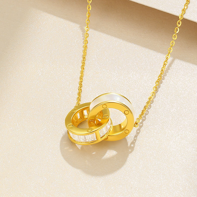 [Pre-sale] S925 Silver Zircon Shell Interlocking Circles Necklace