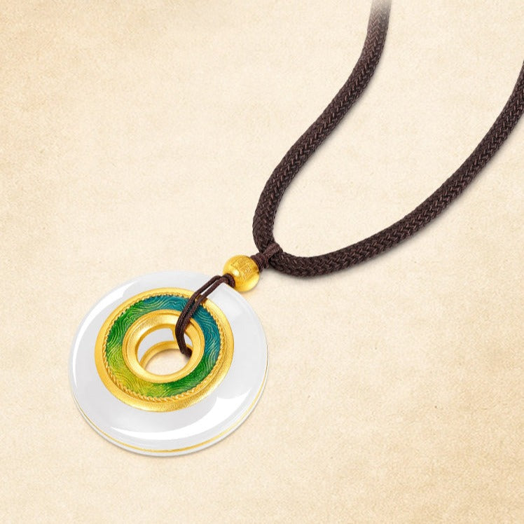 A Grand Panorama of Rivers and Mountains Series 24K Gold Enamel Hetian Jade Lucky Coin Pendant