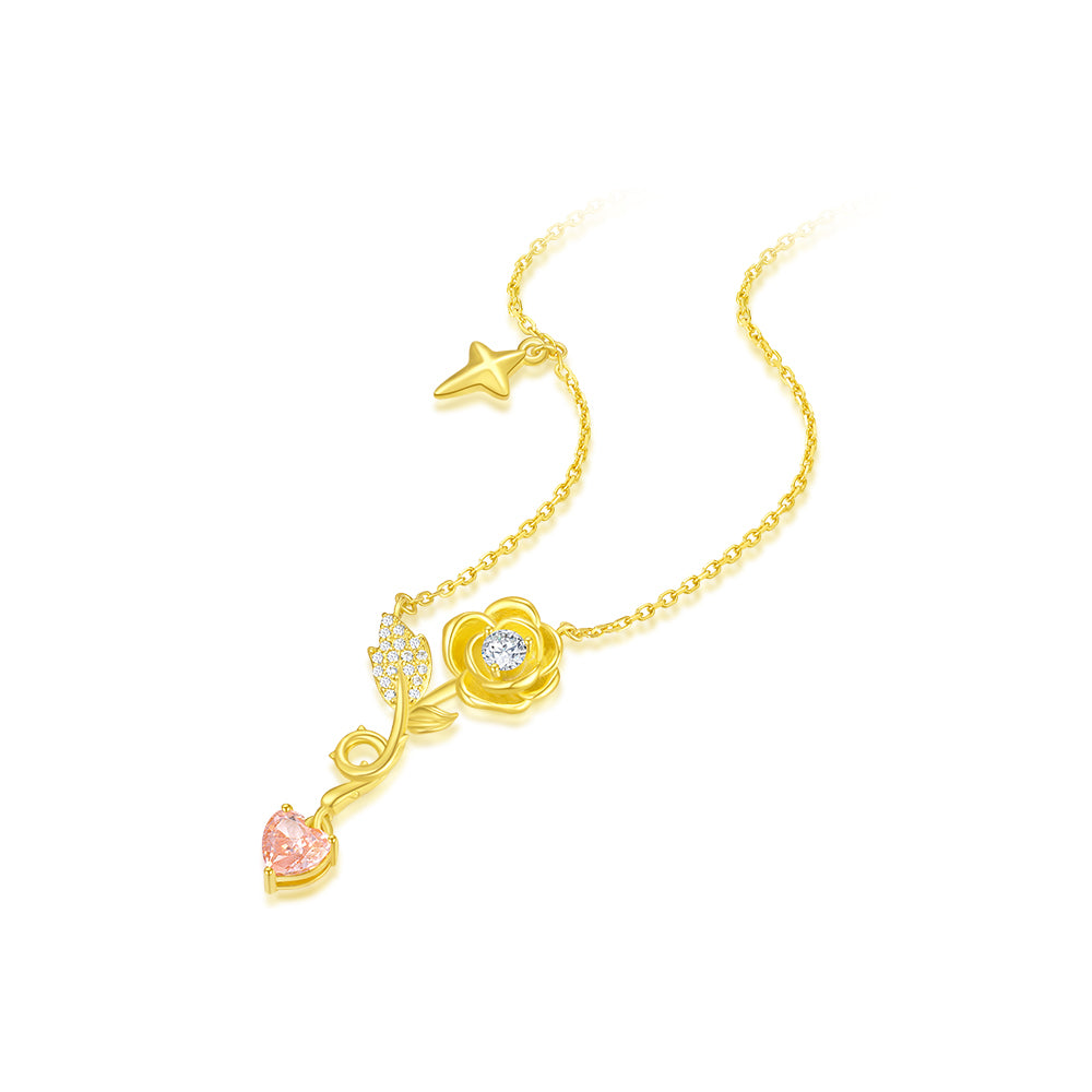 S925 Silver Zircon Yellow Rose Pink Heart Necklace