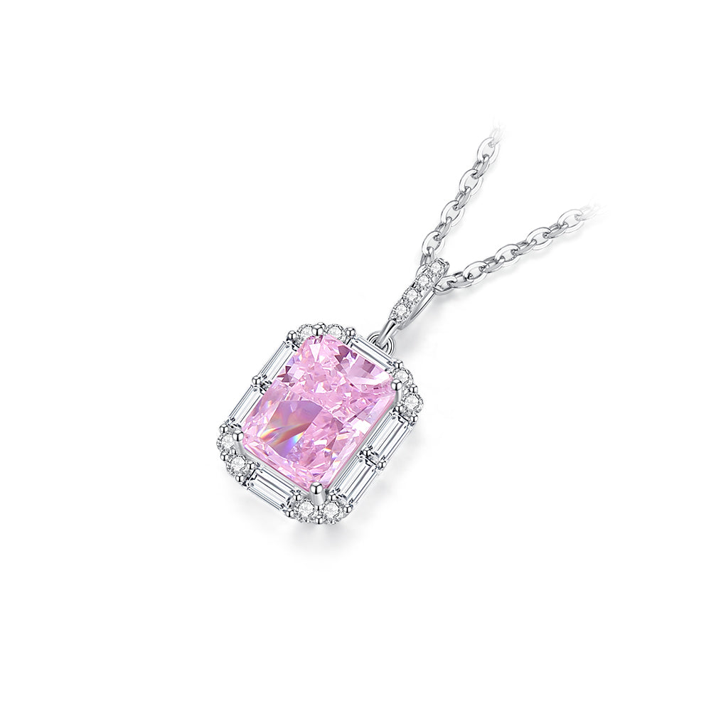 [Pre-sale] S925 Silver Pink Radiant Cut Zircon Necklace