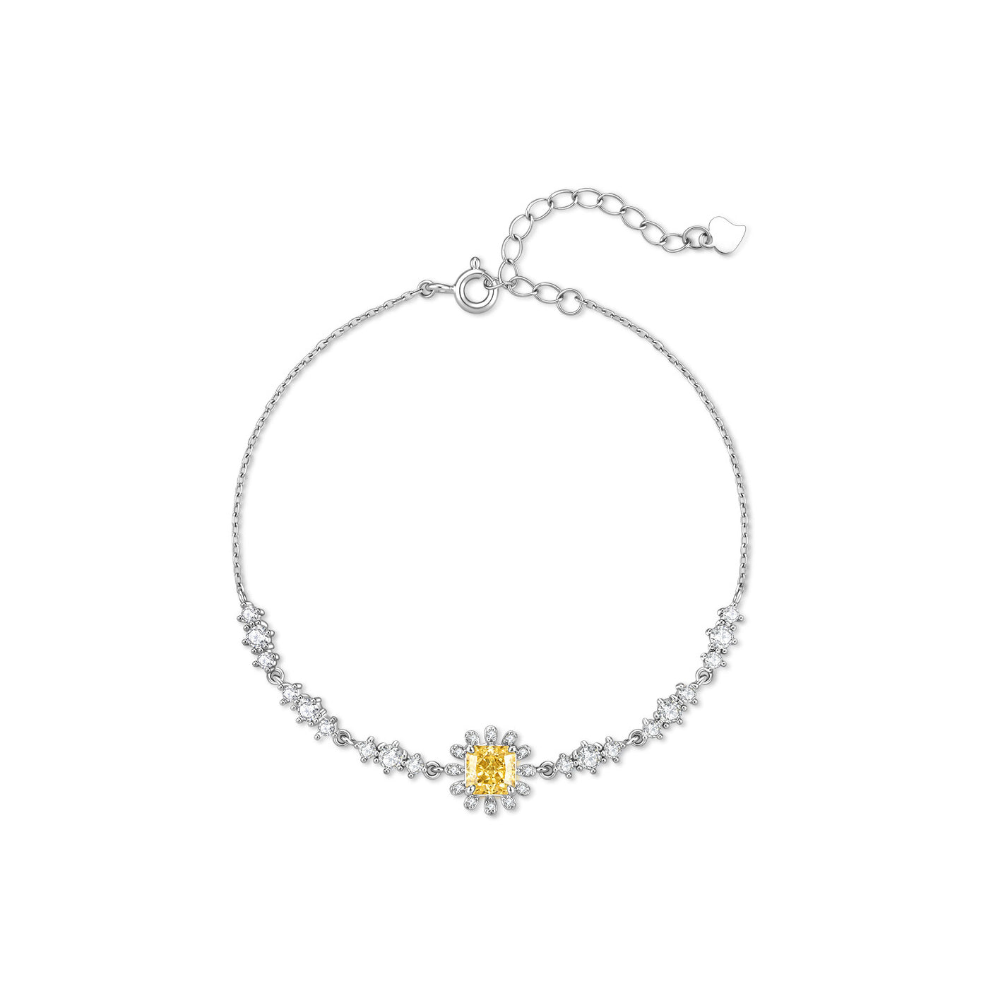 925 sterling silver little sun bracelet with adjustable chain, side view – ChowTaiSeng