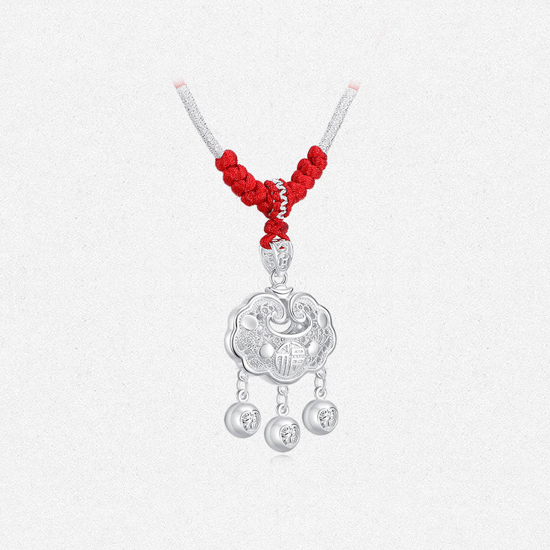 Silver Auspicious Newborn Baby Child Ruyi Lock Necklace