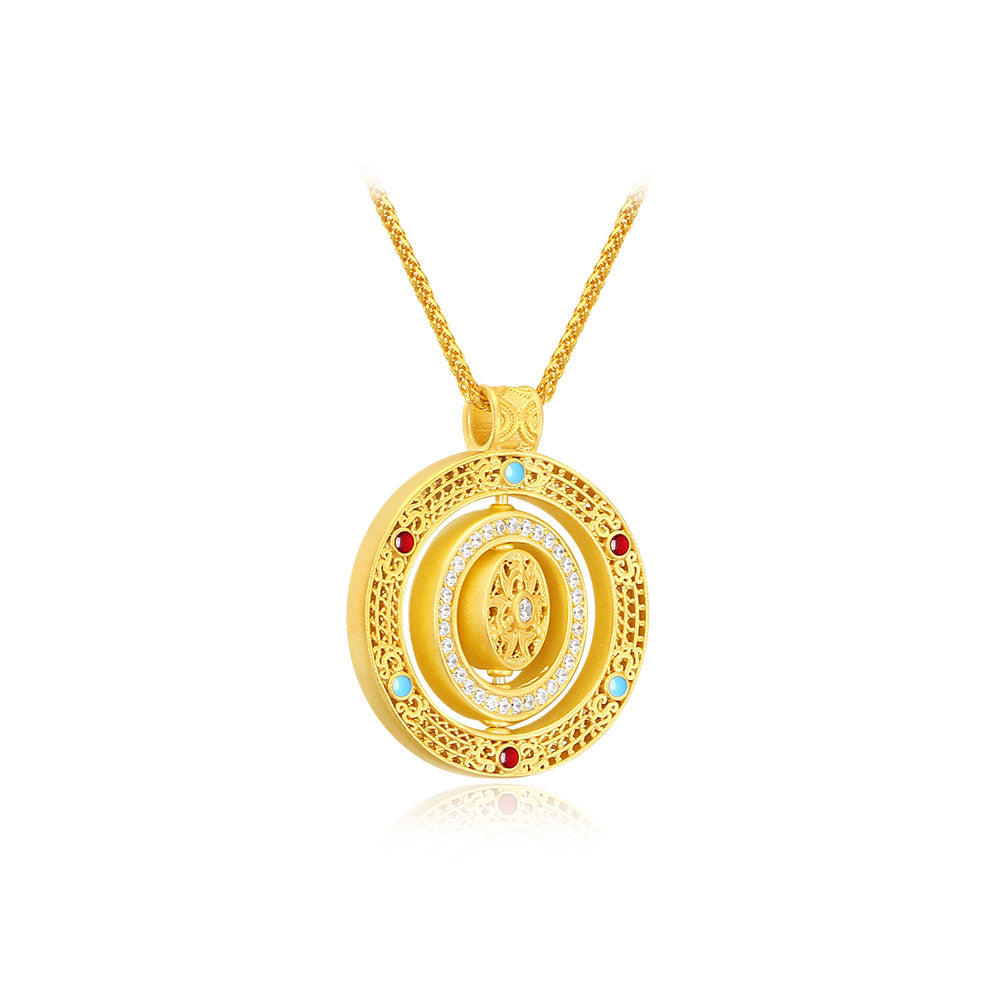 925 Silver Gold Plated Zircon Compass Necklace